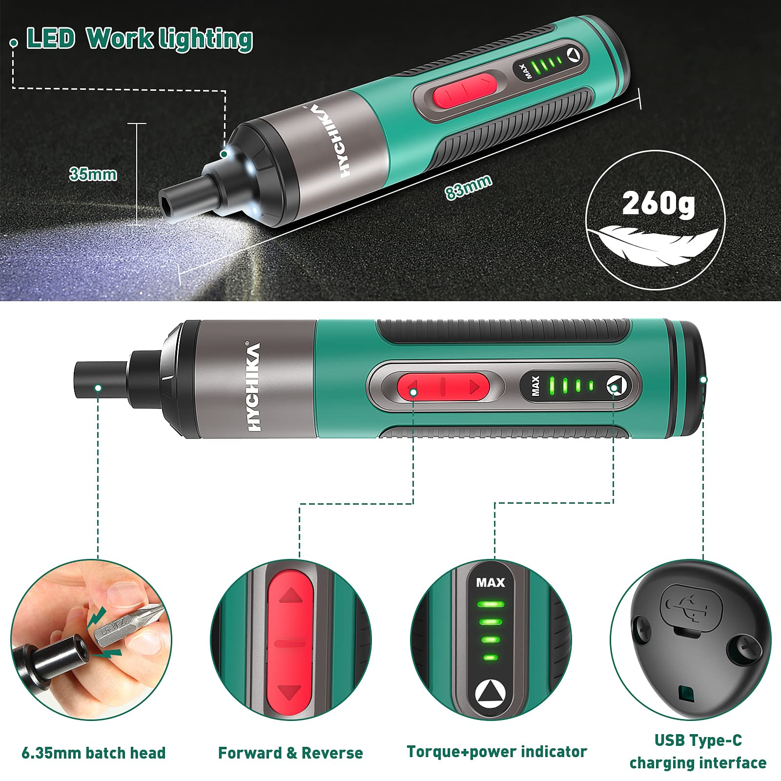HYCHIKA Electric Screwdriver, Power Cordless Screwdriver
